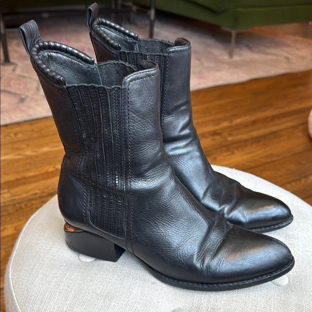 Alexander Wang Chelsea Black Anouck Boots Above Ankle Women's 38 Rose Gold